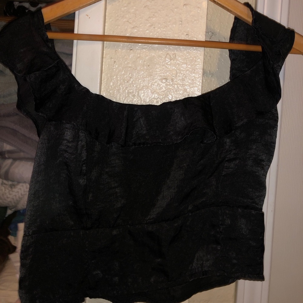 black ruffle crop top